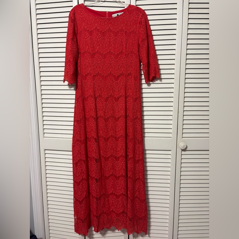 Dainty Jewells Vibrant Coral Lace 3/4 Sleeve Maxi Dress